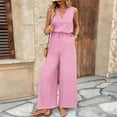 thumbnail image 2 of Hueook Womens Jumpsuit for Women Casual Casual Sleeveless V-neck Wide-leg with Pockets Drawstrin Pants Pink 2X, 2 of 9