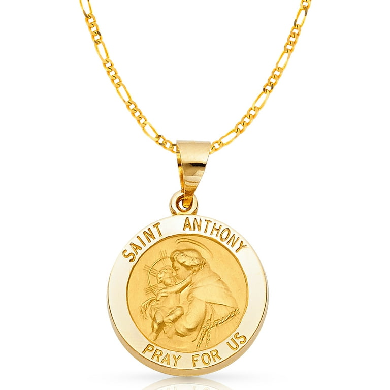 14K Yellow Gold St. Anthony Charm Pendant with 3.1mm Figaro 3+1 Chain  Necklace - 20