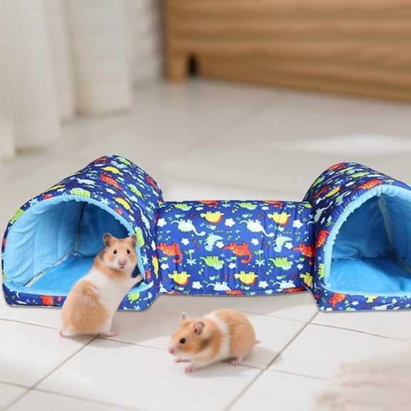 3-Way Small Animal Tunnel Bed, Soft Plush Warm Hamster Hideout Tube, Washable Cozy Cage Accessory for Guinea Pigs Chinchillas Ferrets Rats, Interactive Play Sleeping House for Tiny Pets