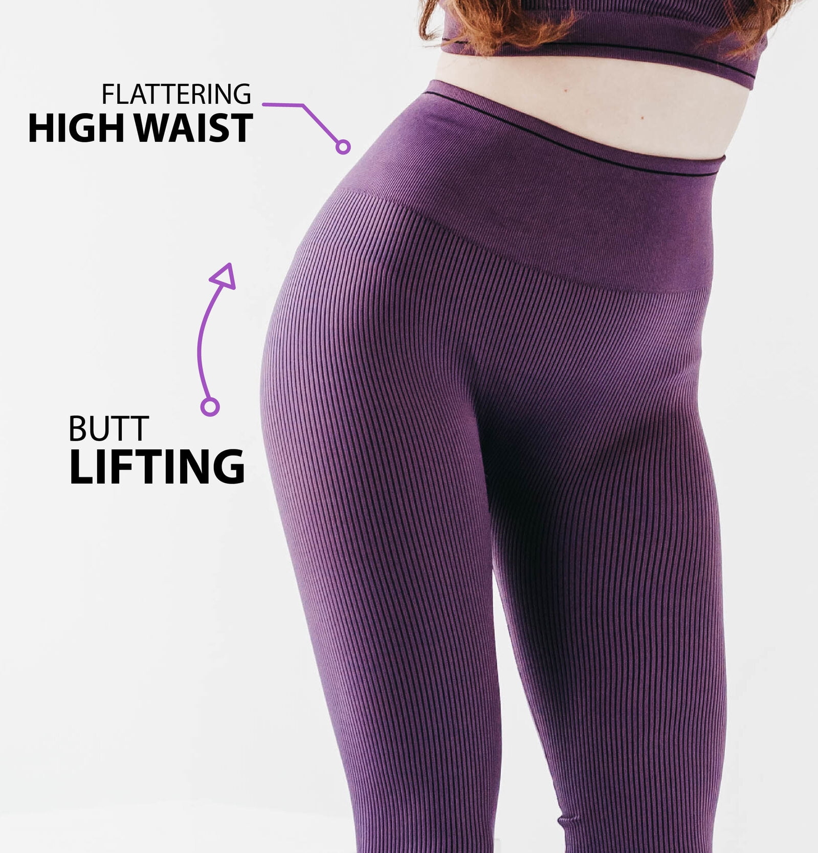 Womens Ribbed Seamless Leggings High Waisted For Exercise Gym Workout Yoga  Running by MAXXIM Purple Small 