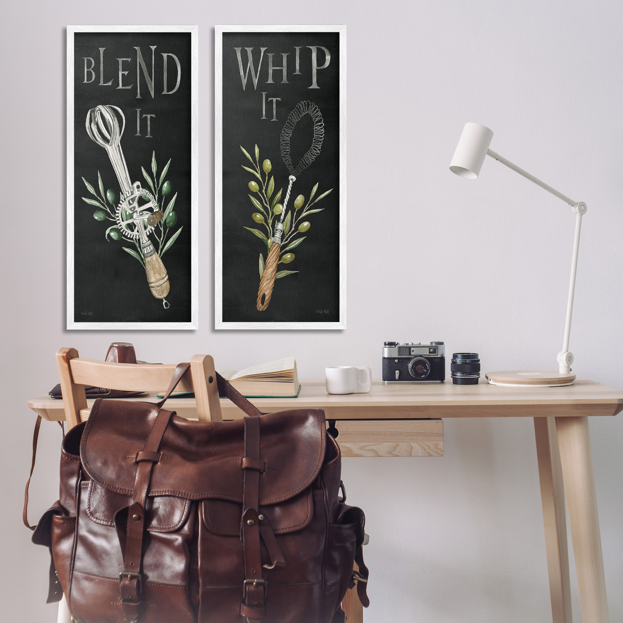 Stupell Industries Vintage Utensil Phrases Botanical & Floral Painting White Framed Art Print Wall Art, 13 x 30, Set of 2