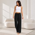 thumbnail image 5 of Wrongduck Women's Wide Leg Pants High Rise Flowy Trousers with Pockets, Wrinkle Resistant Casual Work Business Lounge Pants, 5 of 6