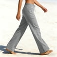 thumbnail image 4 of GPOECD Summer Casual Blend Elastic Waist Pants Straight Wide Leg Long with Pockets for Women Wide Leg Trousers Women Grey,S, 4 of 5