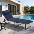 thumbnail image 6 of MRUAKA Outdoor Folding Chaise Lounge Chair, Heavy-Duty Portable Sun Lounger with 4 Adjustable Positions & Removable Pillow, Oversize Patio Beach Chair for Backyard, Poolside, Camping,Navy, 6 of 9