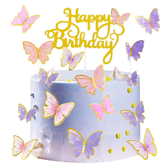 Cake Topper Naiircool 100 piezas Mariposas Rosa, Morado y Dorado