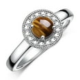 thumbnail image 3 of RYLOS Bagues pour Femmes Bague Halo en Or Blanc 14K avec Pierre Précieuse Ronde de 4 mm et Diamants Bijou Oeil de Tigre Taille 7, 3 of 7