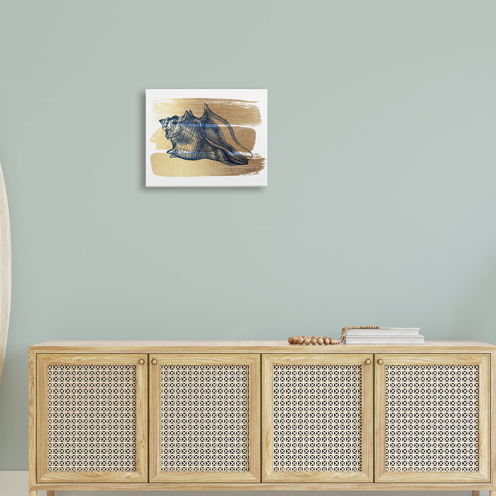 Stupell Industries Nautical Navy Blue Husk Golden Banded Pattern,20 x 16, Design by Bluebird Barn