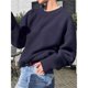thumbnail image 5 of Suéteres de Cuello Redondo para Mujer, Larga, Holgados, Informales, para Otoño Azul Marino Talla Única, 5 of 9