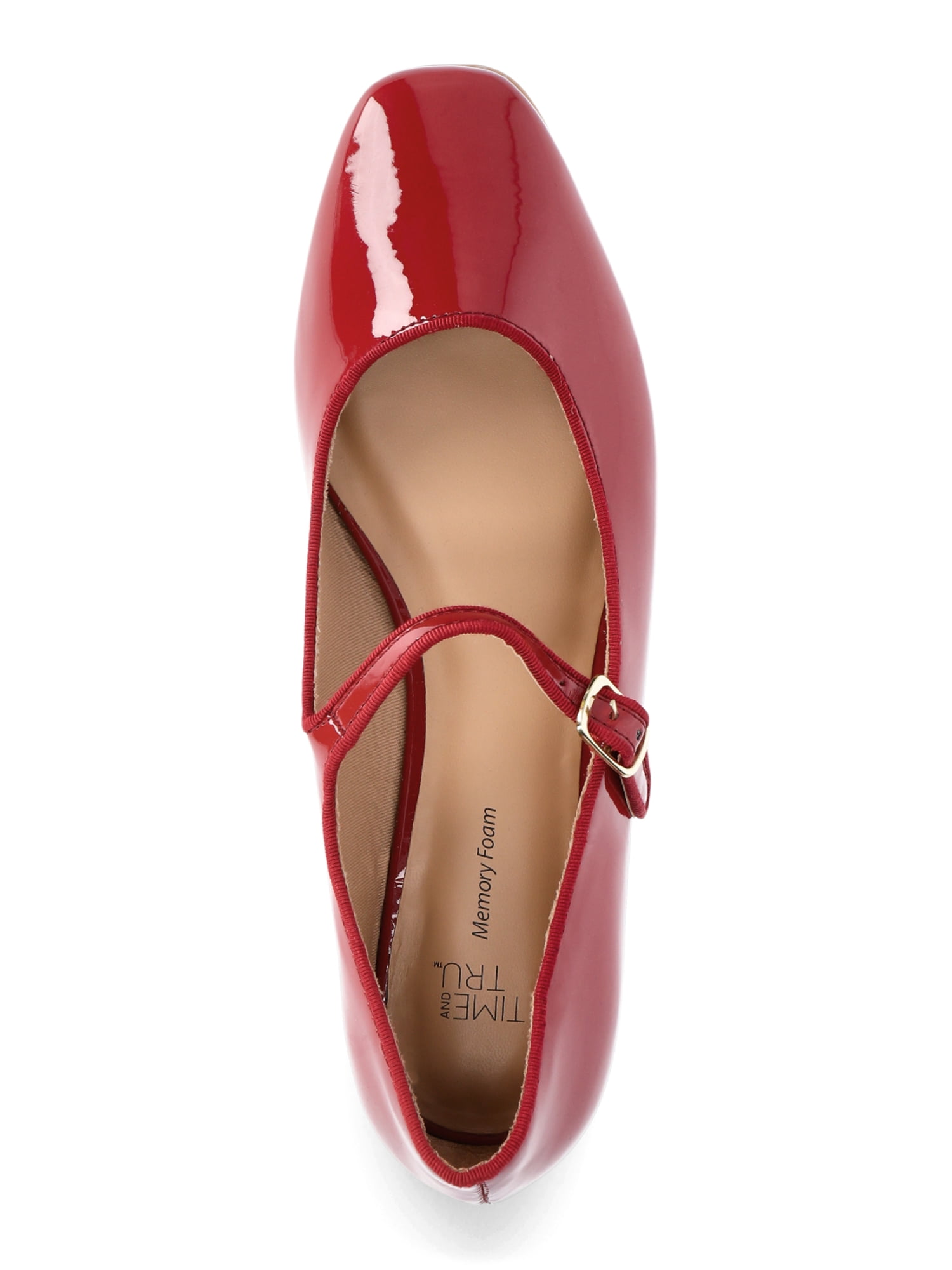 Time and Tru Women's Faux Leather Mary Jane Flats, Wide Width Available