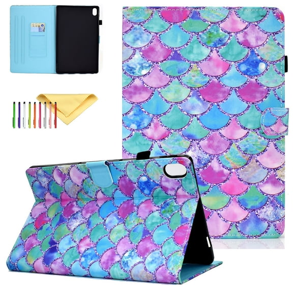SaniMore iPad 10th Gemeration 2022 Covers and Cases, iPad 10.9 inch 10th Gen Cover with Pencil Holder, PU Leather Skin with Card Slots Auto Sleep/Wake Stand Smart Cover, Colorful Scales