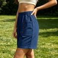 thumbnail image 5 of Costeam Womens Linen Blend Bermuda Shorts Side Button Patch Pocket Detail Full Elastic Pull On Waist Loose Straight Knee Length Lightweight Breathable Relaxed Fit Casual Cropped Bottoms, 5 of 6