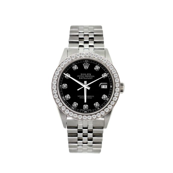 Pre-Owned Rolex Datejust Diamond Watch, 36mm, Stainless Steel Black Dial w/ Diamond Bezel