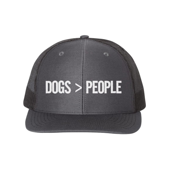 Dogs Over People, Dog Lover, Snapback, Trucker Hat, Dog Mom Hat, Dog Dad Hat, Adjustable, Dog Apparel, 10 Different Colors!, White Text, Charcoal/Black