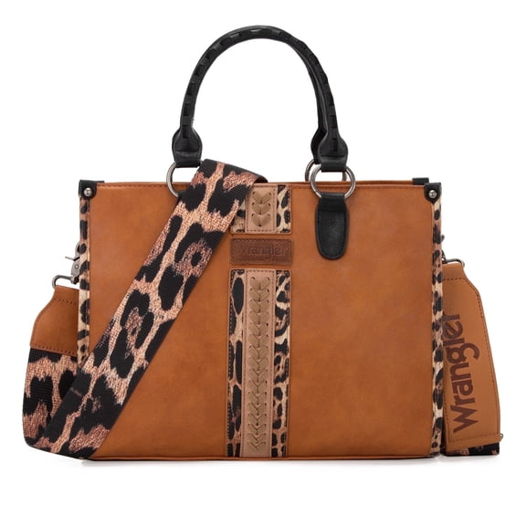 Wrangler HANDBAG Wrangler Tote Bag for Women Western Woven Shoulder Purse Leopard Print Handbags, Leopard-Brown