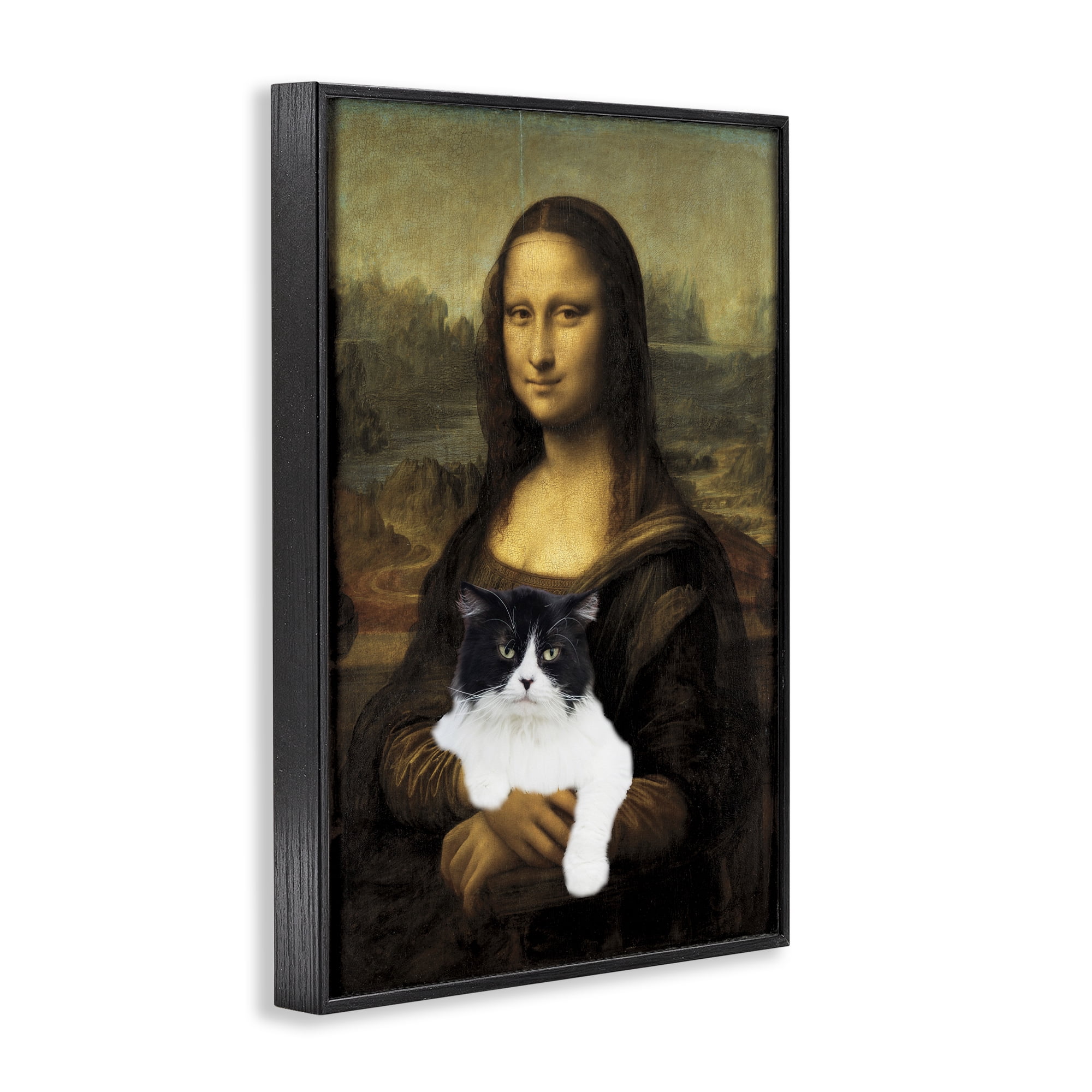 Mona Lisa Cat Lady Black Framed Giclee Art, design by Masters Redux