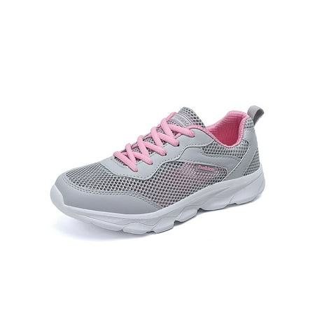 

Woobling Womens Flats Lace Up Sneakers Hollow Out Athletic Shoes Gym Walking Shoe Comfortable Sport Sneaker Mesh Lightweight Gray Pink 7.5