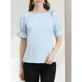 thumbnail image 5 of INSPIRE CHIC Women's Boat Neck Short Puff Sleeves Ruffle Top Blouses XS Light Blue, 5 of 7