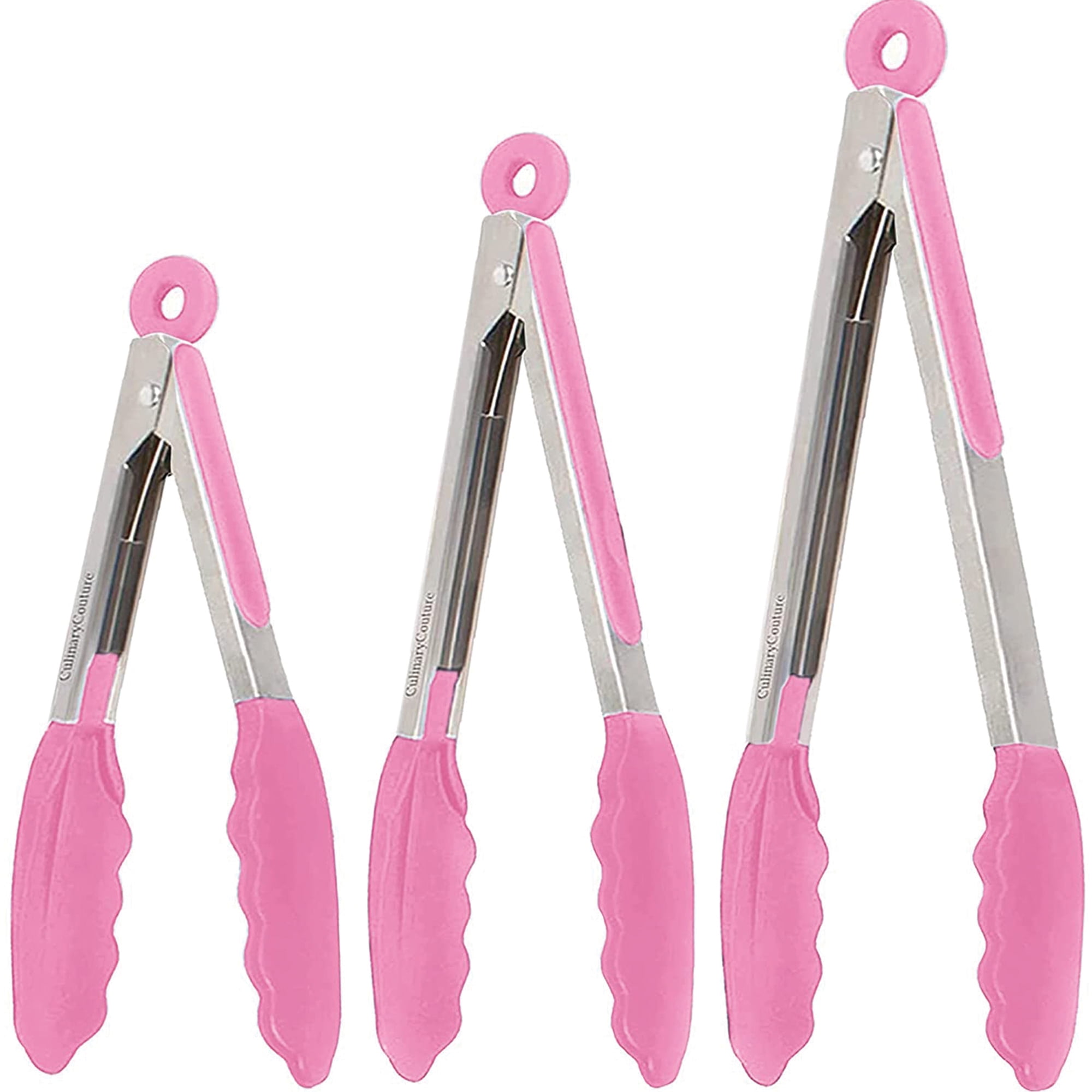 ExcelSteel 12 in. Stainless Steel Marble Pink Silicone Tong with