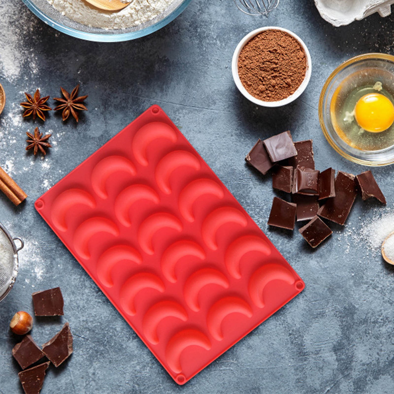 Crescent Silicone Mold Ice Cube Tray Non-Stick Easy Release Food Grade for Chocolate Candy Jelly Mini Cake Soap Wax Freezer by PALIFEUR