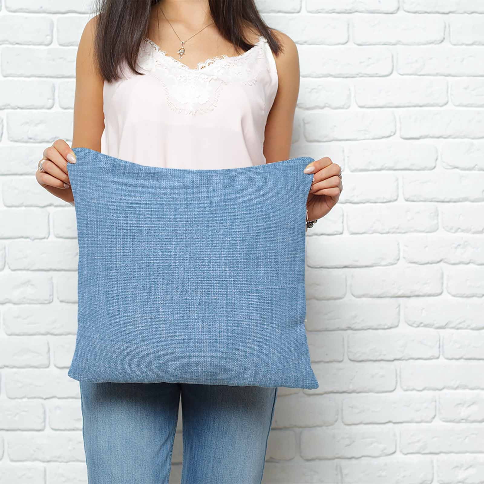 Blue Burlap Texture Pillow Covers 16x16 Inch Decorative Throw Pillow Cover, Farmhouse Vintage Blue Sofa Pillowcases Accent Cushion Case Home Decor Bedroom Living Room