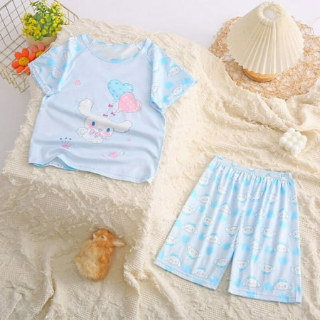 

Kawaii Kuromi Hello Kitty Sanrio Short Sleeve Pajama Suit Cute Cartoon Cinnamoroll Summer Home Clothes Two-Piece Set Toy for Kid