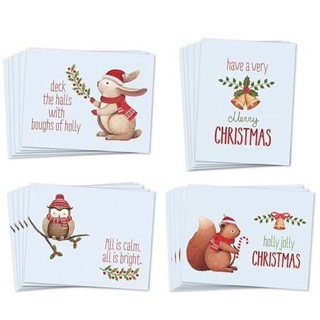 Christmas Wishes Card Cute 24 Pack Christmas Greeting Cards with Envelopes 4 Assorted Woodland Holiday Designs Send Seasonal Best Wishes to Family Office Coworkers Neighbors & Friends Variety Boxed Set Digibuddha VHA0041B ()