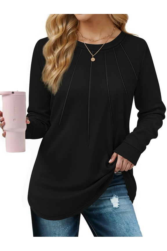 Blouses for Women Dressy Long Sleeve Shirts Casual Fall Tops Winter Tunic with Pleats