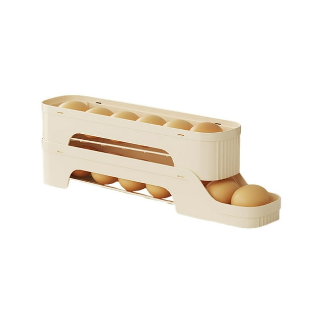 Rack Storage Solution for Kitchen - Food Grade Refrigerator Egg Holder with Large Capacity Sliding Tray Auto Roll Design Side Door Fit Stackable Egg Organizer for Fridge