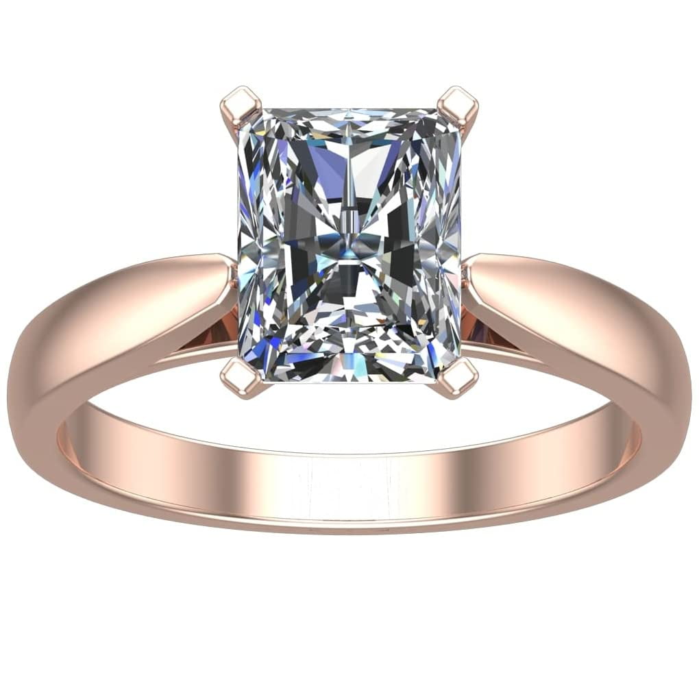 Houston Diamond District 1.2 Carat Radiant-cut Moissanite Solitaire Engagement Ring 14K Rose Gold Size: 4