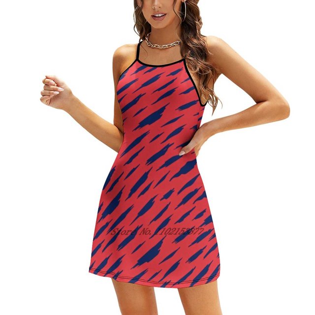 Robe Ample à Motif Abstrait pour Femmes, Robe Décontractée à Col en V, Robe Imprimée à Motif Abstrait Bleu Rouge Grunge Style Moderne