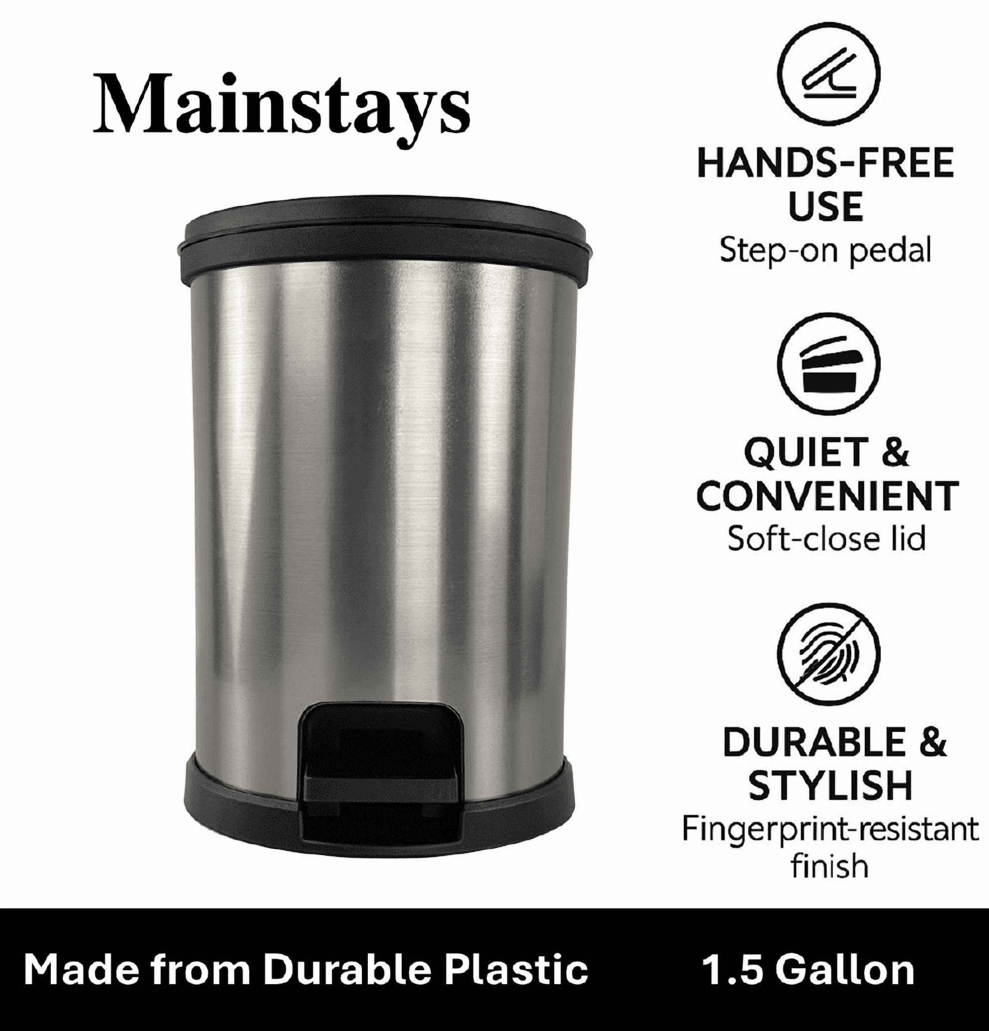 Mainstays 1.5-Gallon Bathroom Trash Can, Silver photo 2