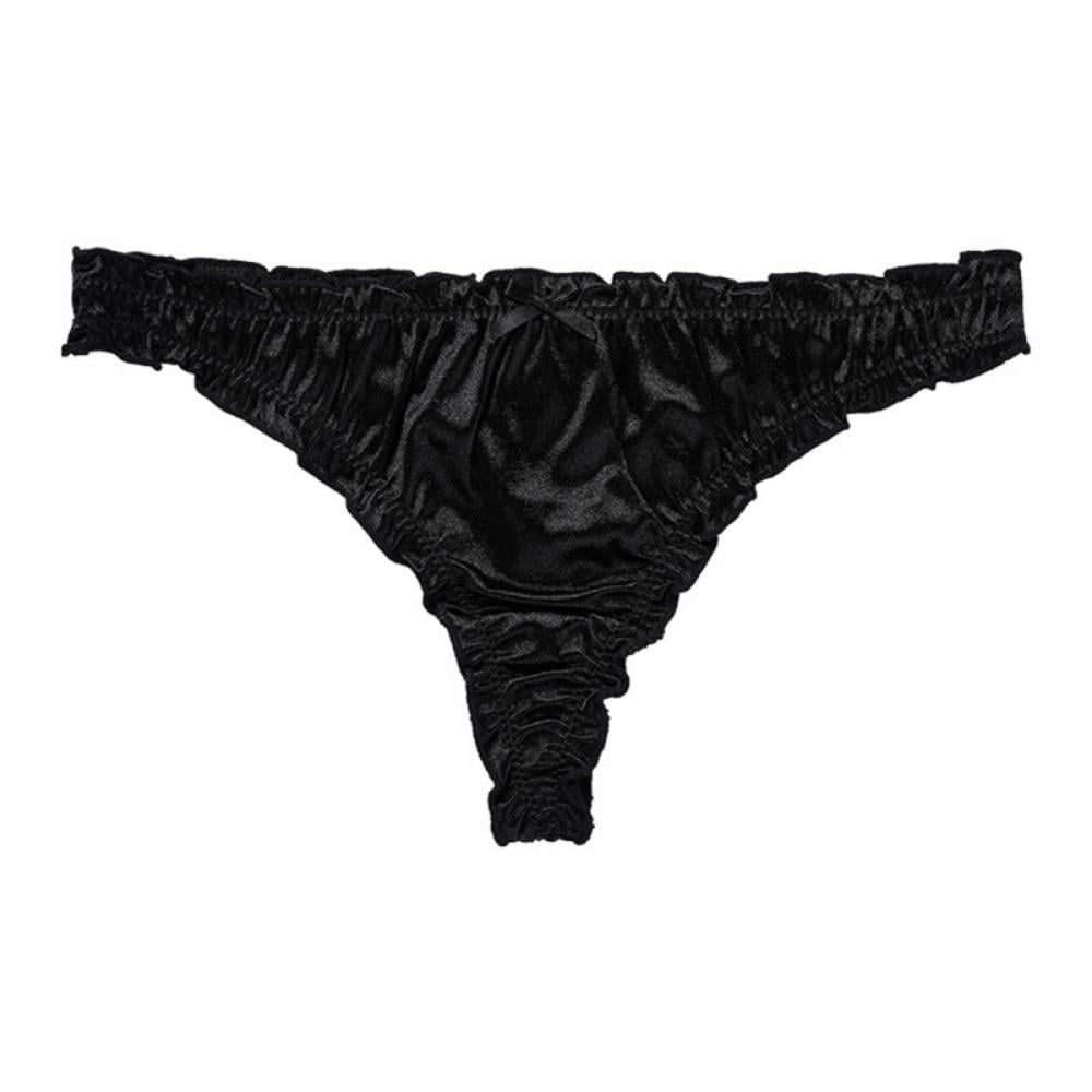 Greyghost 1Pc Women's Satin Thong Panties Low-Waist Ruffle Milk Silk G ...