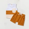 thumbnail image 2 of Bovxnpu Boys 2 Piece Outfits, Boy Sleeveless Tee T Shirt Tank Top Shorts, Boys' Casual Short Sleeve Turndown Collar Botton Solid Short Pants Sets 2 Years, 2 of 6