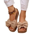 thumbnail image 3 of Willtoo Wedge Platform Sandals for Women Summer Dress Low Heels Cute Bow Open Toe Slides Sandals Soft Comfortable Slip On Beach Vacation Slippers Shoes Brown US-6.5（EU-37）, 3 of 5