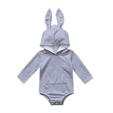 

Gueuusu Boys Girls Hooded Romper Rabbit Ear Jumpsuit Long Sleeve Bodysuit