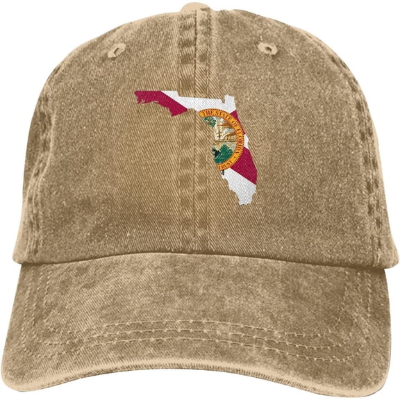 Florida State Map With Flag Baseball Cap Vintage Adjustable Washed Hats Cowboy Hats Denim Dad Hat for Men Women Boy Girl