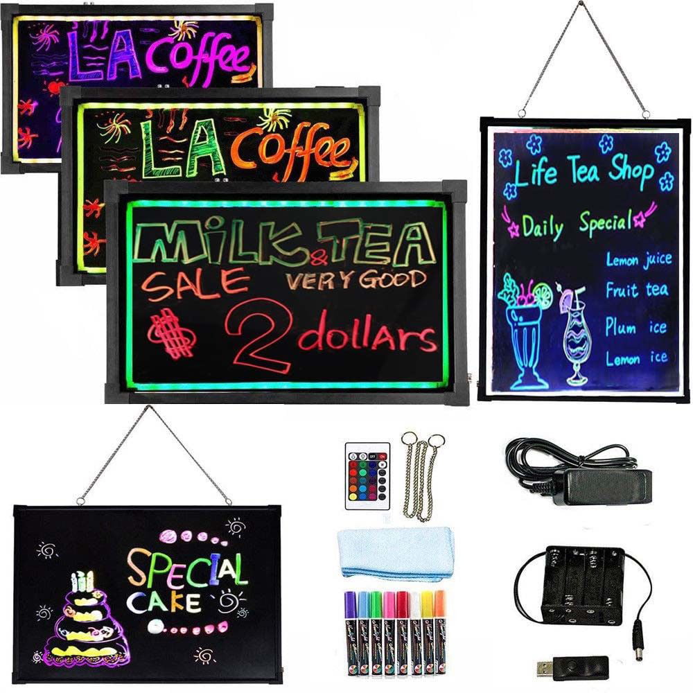 UNHO LED Message Board 22 x 14 Flashing Illuminated Erasable Neon LED Message Writing Board Menu Sign LED Drawing Painting Board with Remote Control 15 Different Neon Colors 4 Light Mode