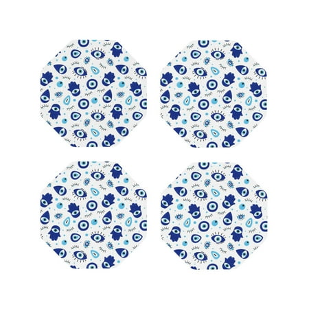 

Leather Coasters with Heat-resistant for Drinks vintage blue evil eye -标题2 Octagon