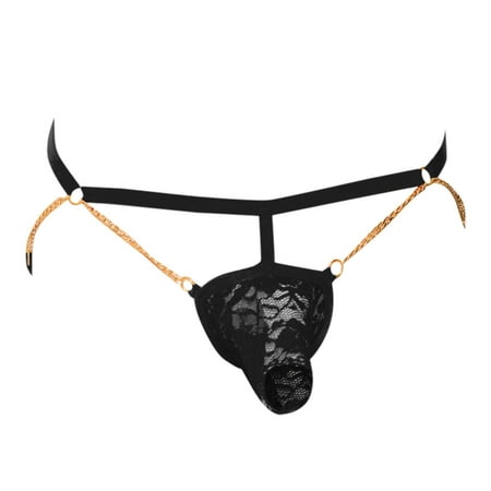 

Cathalem Pouch Jockstrap Mens Suspenders Leaking Taste Underwear Mens Chain Openwork Lace Taste Lingerie Underwear Pajamas Black One Size