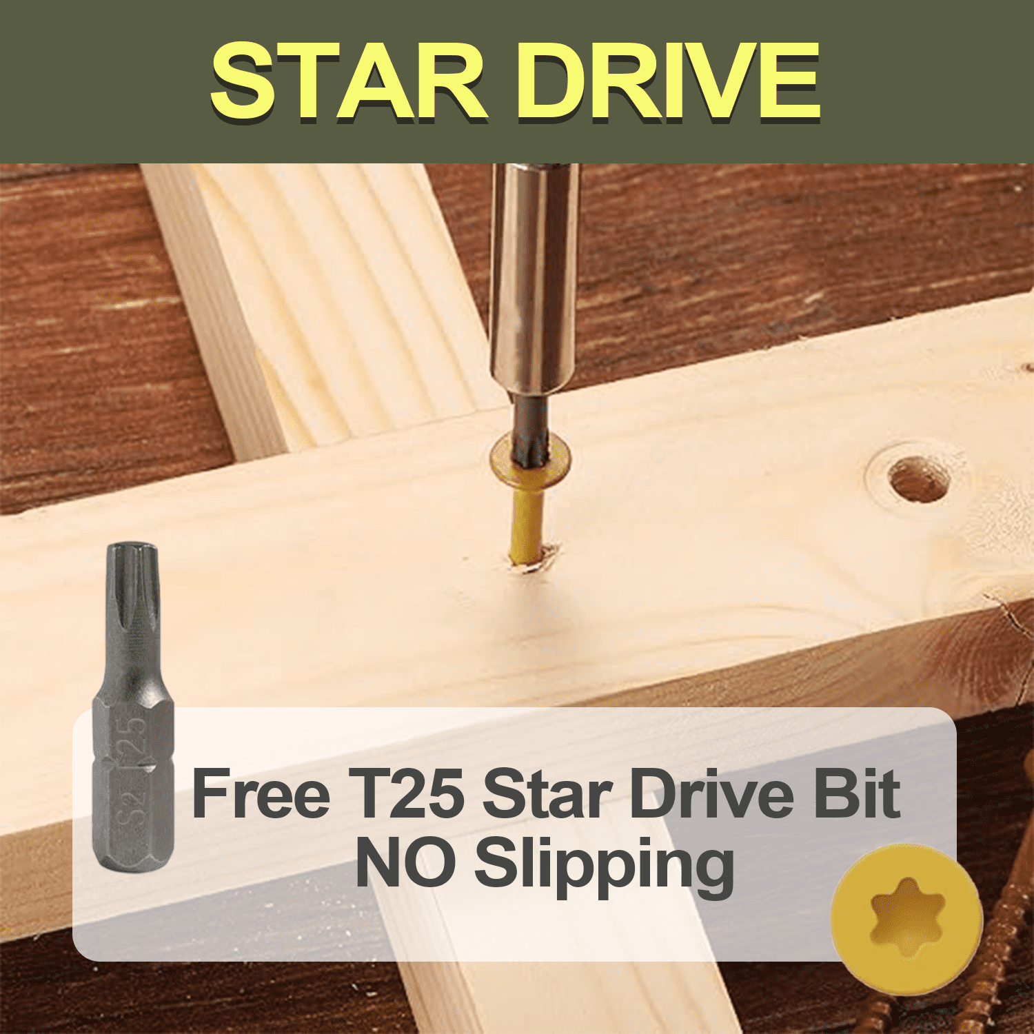 #10*4" Wood Screws, 100Pcs Star Drive Self-Drilling Tan Deck Screws, Comes in Reusable Storage Case, Bit Included