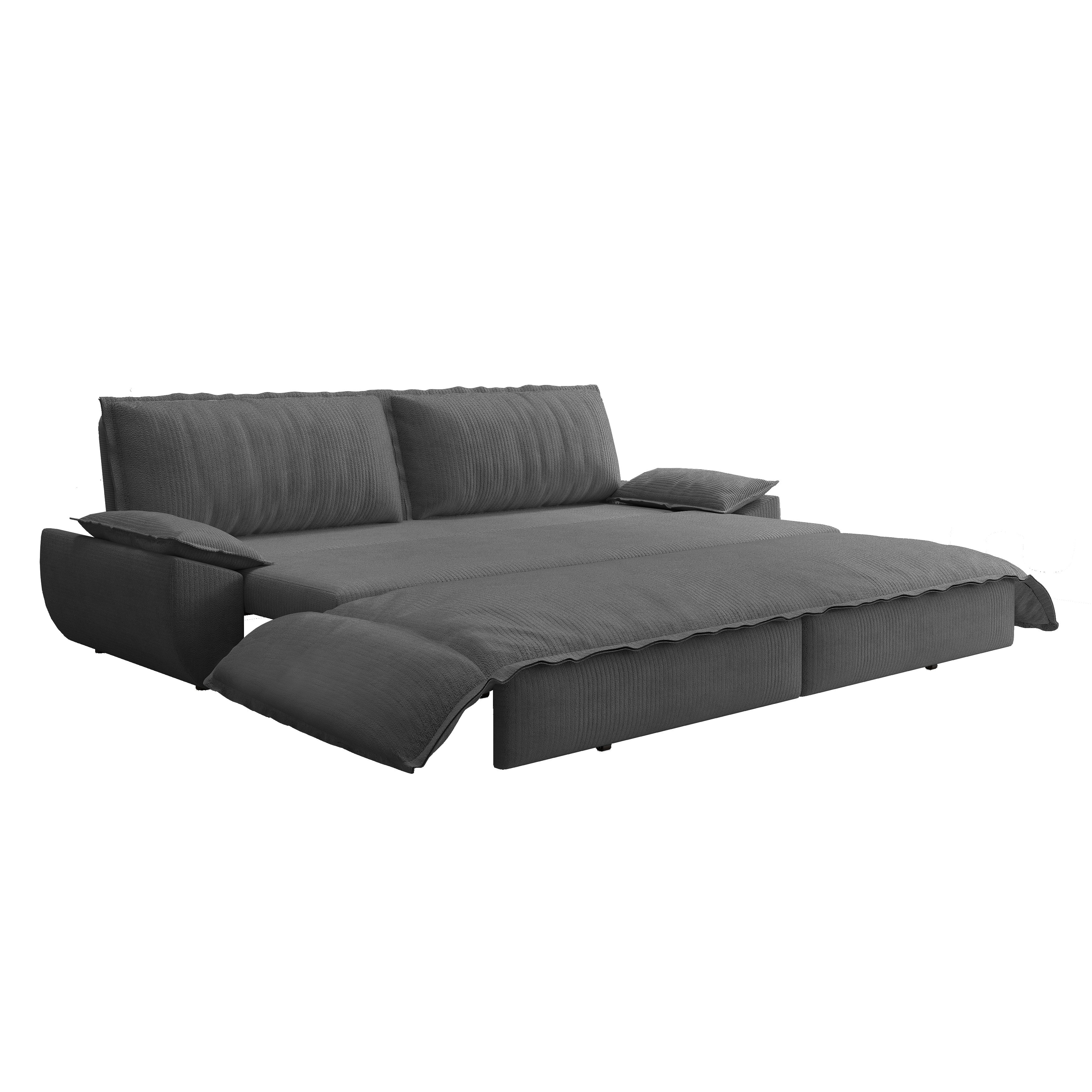 3-in-1 Queen Convertible Sleeper Sofa Bed, 73.2" Corduroy Pull Out Couch with Extra Deep Seat & Pillow Top Armrests, Modern Folding Futon Lounge, Dark Grey