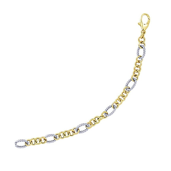 14k Two-Tone Gold Rope Motif Oval Round Link Chain Bracelet 7.25 in