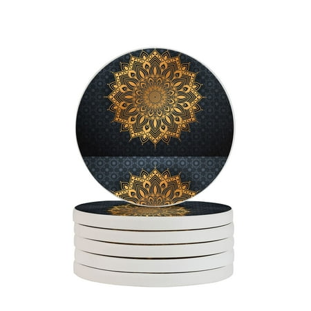 

Circular Drink Coasters Set Mandala Pattern Beautiful Home Decor Diatomite Heat-Resistant Diatomite Protect Table Countertop