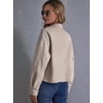 thumbnail image 5 of Women Cropped Jackets Trendy Faux Suede Long Sleeve Button Down Outerwear Coats Milky S, 5 of 7