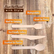 Disposable Wooden Cutlery Utensils Set ‚(Pack of 275) 110 Forks 55 Knives 110 Spoons, 5.5-inch Set Eco-Friendly Compostable Silverware Kit Biodegradable Party Supplies Events