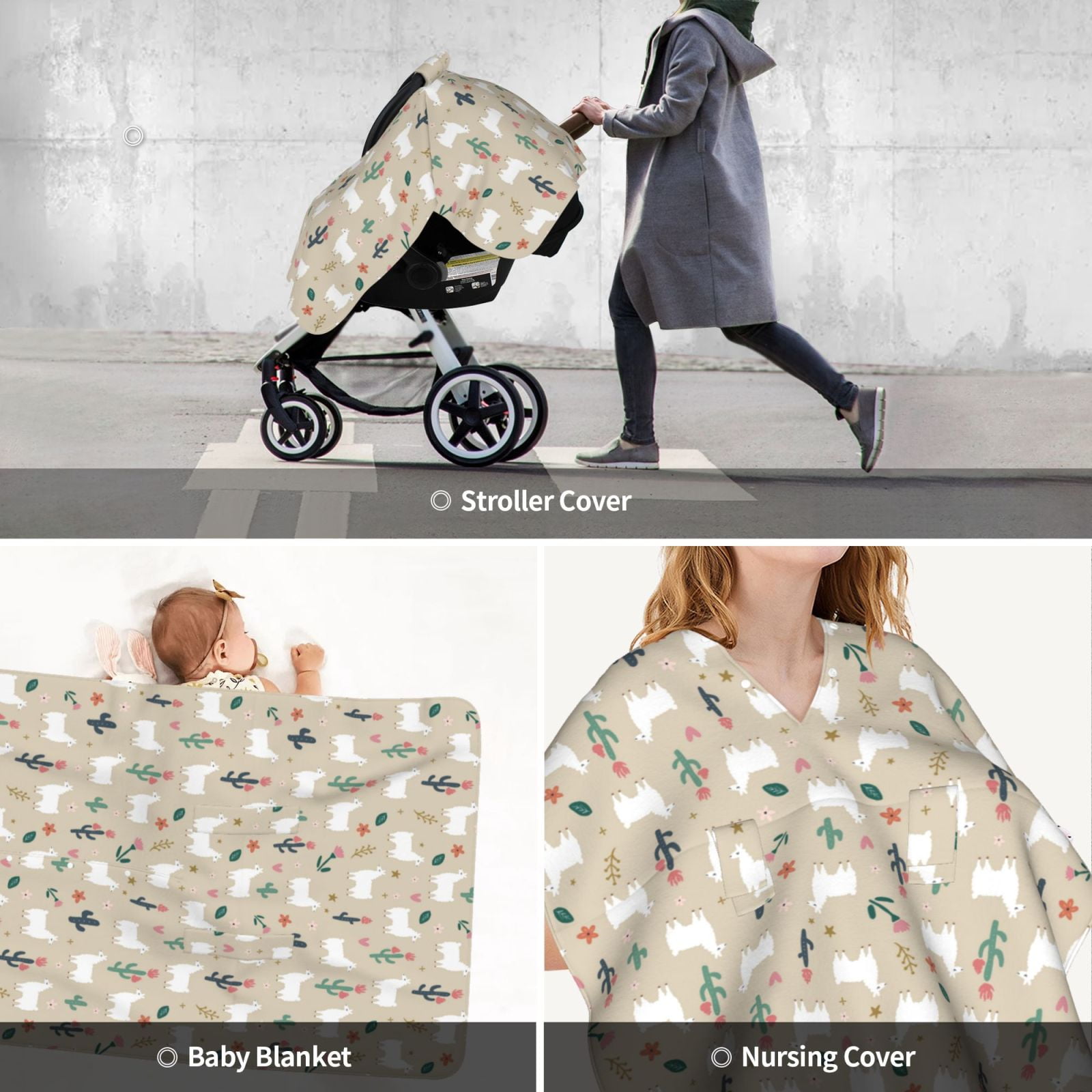 Car Seat Cover Baby - Cute alpaca Breathable Infant Car Seat Cover for Baby Carseat, Lightweight Comfort Baby Essentials Must Haves Newborn Stuff for Girl Boy