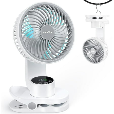 

Small Desk Fan Rechargeable Clip On Fan with Atmosphere Light & Hook Battery Operated Table Fan Ultra Quiet 9 Speed Auto Oscillation Desktop Fan for Bedroom Office Home Travel Camping