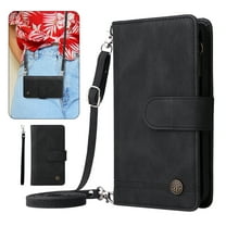 Dteck Crossbody Wallet Case for Samsung Galaxy S24,Magnetic Leather Card Slots Zipper Wallet Kickstand Heavy Duty Lanyard Strap/Shoulder Strap Cover,Black