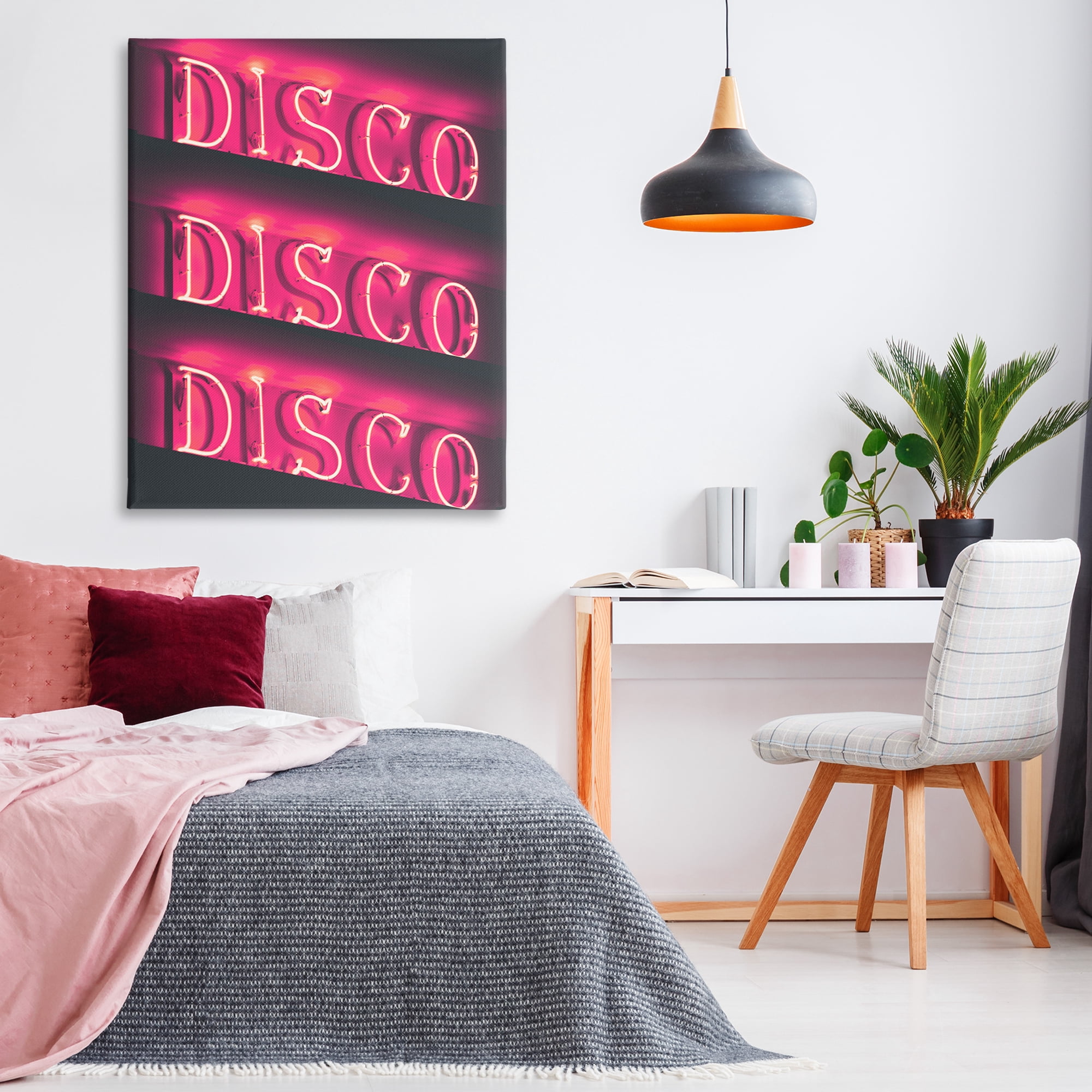 Stupell Industries Pink Disco Neon Lights Typography Painting Gallery Wrapped Canvas Art Print Wall Art, 36 x 48