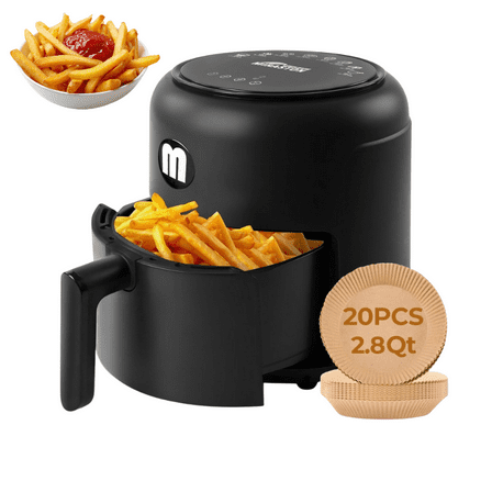 MIRASTON 2.8QT Digital Air Fryer, Space-Saving Mini Personal Air Fryers, Nonstick Basket for Dishwasher-Safe, Fast Cooking for Breakfast with 20Pcs Air Fryer Liner